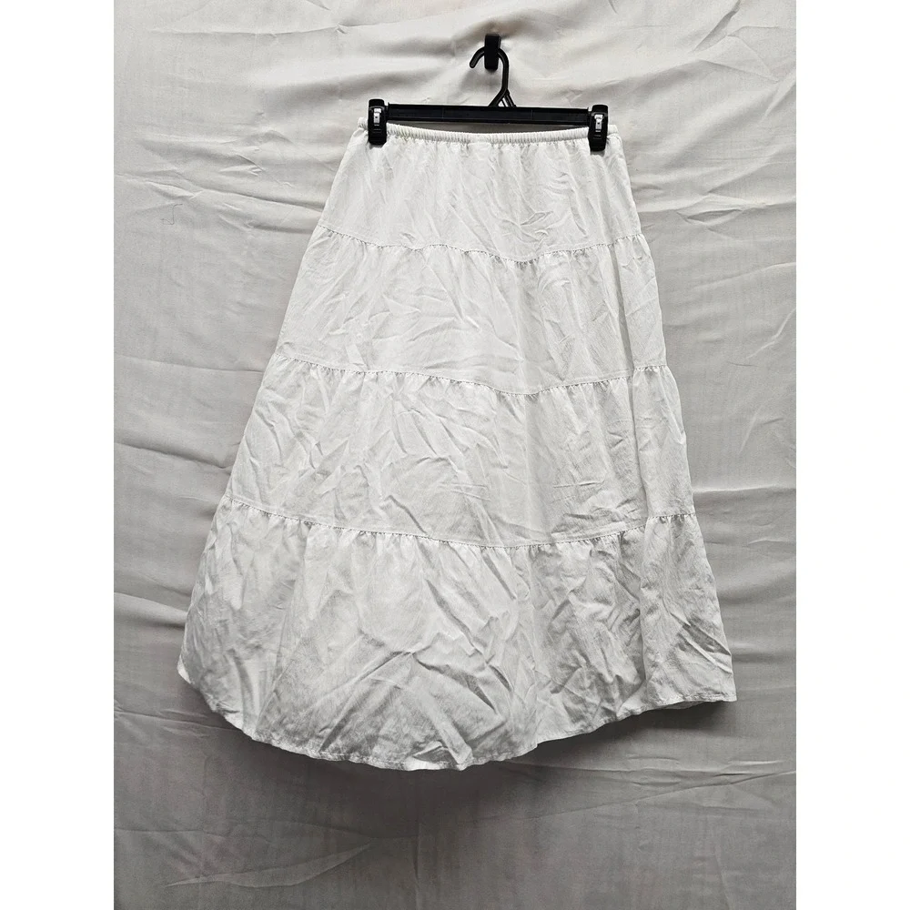 A New Day Womens Tiered Midi Skirt White Rayon Blend Casual Size Medium